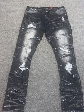 Makobi Men's Black Distressed Skinny Jeans